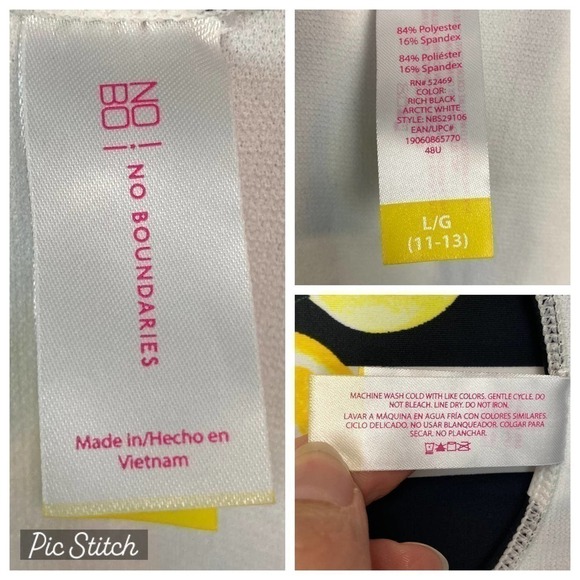 no Boundaries Lemons Black White Striped One Piece Swimsuit Juniors Large 11-13 - Picture 12 of 12